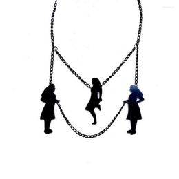 Pendant Necklaces Three Little Sisters Lady Acrylic Necklace For Women Black Vintage Hiphop Fashion Jewellery E19017