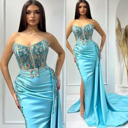 2023 Arabic Aso Ebi Mermaid Lace Prom Dresses Beaded Crystals Satin Evening Formal Party Second Reception Birthday Engagement Bridesmaid Gowns Dresses ZJ2211