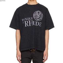 2023 Men's and Women's Fashion T-shirt Br Rhude s Bank Slogan Correct Version American Casual Loose Men Same Short-sleeved Jqc7