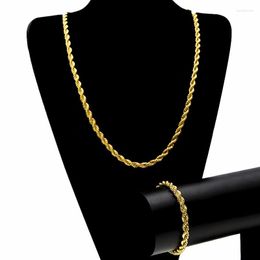Chains Pure Gold Color Long Necklaces For Men Women 3/4/5mm Twisted Chain Link Necklace Collier Choker Wedding Bridal Jewelry 20-30inch
