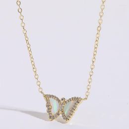 Pendant Necklaces 2023 Fashion Women Luxury Zircon Inlaid Natural Opal Butterfly Necklace Ins Clavicle Chain
