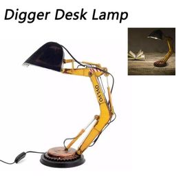 Decorative Objects Figurines Creative Digger Table Lamp Excavator Night Light Children Reading Lights Bedroom Bedside Desktop Resin Oranment Home Decor 230307