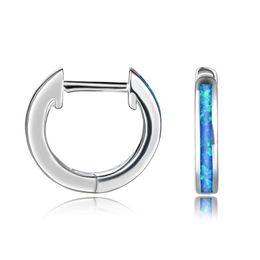 Hoop Earrings & Huggie Classic Female Blue White Opal Charm 925 Sterling Silver For Women Dainty Bride Wedding Jewellery