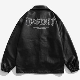 Men s Jackets Men Black Leather Jacket Fall Winter Clothing Gothic Letter Print Windproof Coat Woman Casual Loose Hip Hop Streetwear 230307