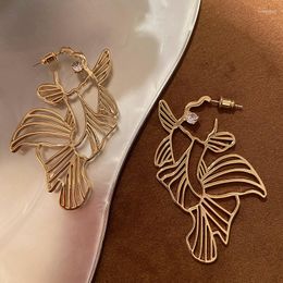 Dangle Earrings Retro Hollow Out Koi Metal Wind Exaggeration Fish Shape Creativity Personality Long For Women Jewelry Modern Geometric