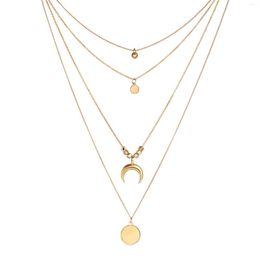 Pendant Necklaces Bohemian Multi-layer Moon Star Necklace For Women Gold Colour Vintage Pendants Geometry Chokers Jewellery Gift