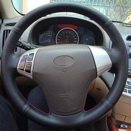 Steering Wheel Covers For Elantra 2008-2010 DIY Hand-stitched Black Genuine Leather Car Cover