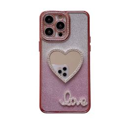 LOVE Heart Smile Bling Diamond Case For Iphone 15 14 13 12 11 Pro XR XS MAX X 8 7 Iphone15 Cases Luxury Metallic Soft TPU Mirror Make UP Gradient Glitter Mobile Phone Cover