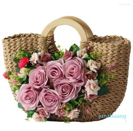 Evening Bags Original Low-key Retro Light Purple Rose Flower Straw Hat Travel Po Pography Sun Protection Cap 994