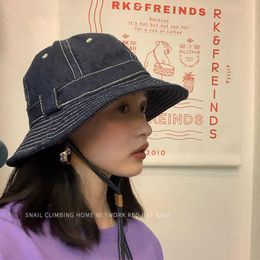 Wide Brim Hats Japanese Denim Blue Unisex Bucket Hat Retro Stitching Casual Couple Streetwear Autumn Hat Fisherman Gorros R230308