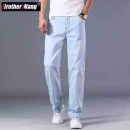 Men's Jeans Plus Size 40 42 44 Men's Light Blue Jeans Spring and Summer Loose Straight Advanced Stretch Thin Denim Pants Male Brand Clothes 230308