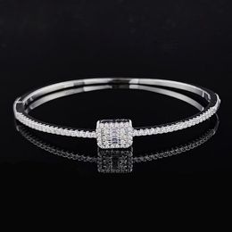 Ins Top Sell Square Bangle Luxury Jewellery 925 Sterling Silver Princess Cut White Topaz CZ Diamond Gemstones Party Women Wedding Bracelet For Lover Gift