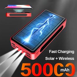 50000mAh Solar Power Bank Portable High Capacity Charger with Flashlight 2USB Cellphone Battery Outdoor Power Bank for Xiaomi