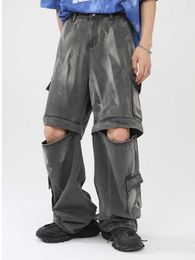 Men's Jeans HOUZHOU Detachable Leg Jeans Men Streetwear Hip Hop Loose Casual Vintage Denim Jeans Pants 2 Style Cargo Jeans Trousers Male Z0301