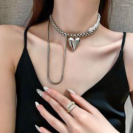 Chains 2023 Fashion Vintage Style Metal Thick Chain Pearl Round Heart Double Necklace For Women Girl Jewlery