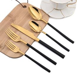 Dinnerware Sets Zoseil 30 Pieces Black Gold Tableware Set Steak Knife Western Stainless Steel Household Kitchen Appliances