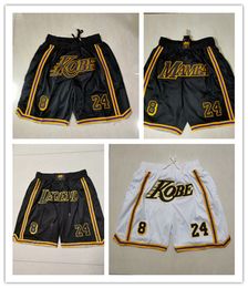 Basketball Shorts Legend Mamba 8 24 Bryant Black White Yellow Running Sports Clothes With Zipper Pockets Size S-XXL Mix Match Order High Quality Stitched