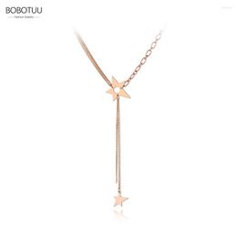 Choker BOBOTUU Bohemia Design Stainless Steel Star Necklaces Jewellery Rose Gold Tassel Pendant Necklace For Women Girls BN20024