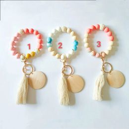 Foreign trade food-grade silicone key chain, wool ball beading, fashionable and versatile cotton cork chip pendant bracelet