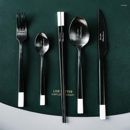 Dinnerware Sets Moire Black White Letters Fork Stainless Steel Steak Knife Simple European Spoon Dessert Mirror Polish Chopsticks Flatware