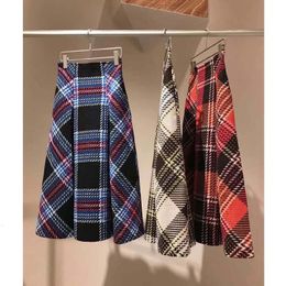 Skirts Kuzuwata High Waist Plaid Contrast Colour Long Skirt Harajuku Faldas Mujer Moda JAPAN Autumn Winter Ball Gown Slim Jupe 230308