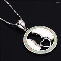Pendant Necklaces Cute Female Big Round Necklace Rose Gold Silver Color Chain Vintage White Blue Opal For Women