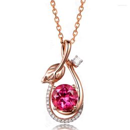 Chains Fashion Leaf Zircon Rose Color Gem Imitation Tourmaline Pendant Female