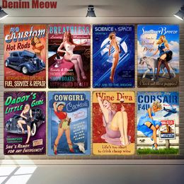 Pin Up Girl Plaque Cowgirl Vintage Metal Tin Sign Wall Decor for Bar Pub Club Man Cave Retro Sign Sexy Girl Metal Painting 30X20cm W03