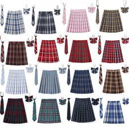Skirts Women Plaid Pleat Skirt With Necktie Bowtie XS- 5XL Harajuku Preppy Mini Japanese School Uniforms Girls Summer Jupe Kawaii Skirt 230308