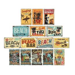 Vintage Surfing Time Poster Summer Tiki Bar Tin Sign Old Rusty Beach Bar Retro Rusty Board Metal Signs This Way To The Beach Sign custom signs outdoor metal 30X20CM w01