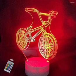 Night Lights 3D Bike Bicycle Light Optical Illusion Lamps 7 Colour Changing LED Table Lamp Xmas Birthday Gifts Kids Room Decor