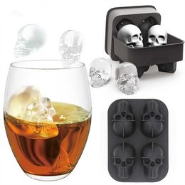 Ice Cream Tools 4 Grids 3D Skull Head Ice Cube Mould Halloween Skull Shaped Whisky Wine Ice Cube Tray Maker Chocolate Mould Bar Party Supplies Z0308