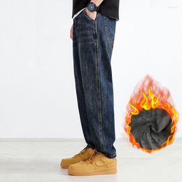 Men's Jeans 2023 Men Vintage Straight Baggy Winter Fashion Business Denim Pants Male Loose Jean Korean Style Fleece Trousers 28-42