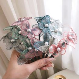 Hair Accessories 2023 Butterfly Band Woman Pearl Crystal Bezel Girl Headband Women Lady Hoop Embroidery Fashion