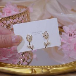 Stud Earrings Romantic S925 Silver Needle Tulip Flower Opal Micro Inlaid Zircon Accessories Female Rose Jewelry