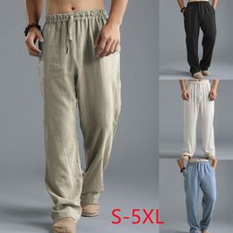 Men's Pants Mens Summer Casual Cotton Linen Loose Drawstring Yoga Trousers Men Clothing Pantalones De Hombre 230307