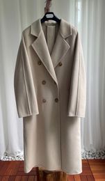 beige MMax madame blends 90% sheep wool Fur Double Breasted Coat 101801 Women Long Woollen coats With waistband