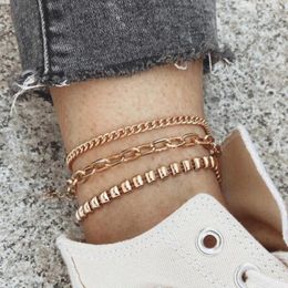 Anklets Womens Charm Geometric Multi-Layer Thick Chain Anklet Female Punk Ankle Bracelet Beach Barefoot Sandal Jewellery Gifts