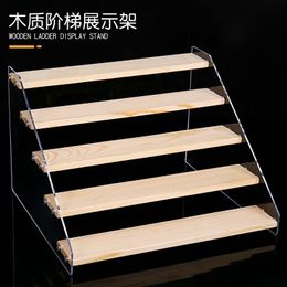 Storage Holders Racks Acrylic Display Frame Wooden Household Ladder Type Doll Handmade Model Shelf Cosmetic Perfume Stand 230307