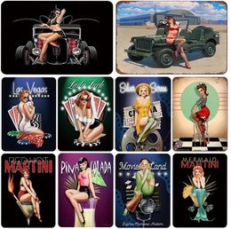 Hot Girl Tin Sign Poster Metal Vintage Pin Up Girl Painting Metal Tin Sexy Lady Plate Painting Wall Decoration For Bar Home Man Cave Personalised Art Poster 30X20 w01