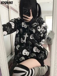 Men's Hoodies Sweatshirts KOSAHIKI Skull Print Kawaii Zipup Harajuku Grunge Vintage Jacket Japanese Fashion Sweatshirt Streetwear Y2k Aesthetic 230308