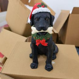 Creative Christmas Dog Statue Collectible Decorations In Hat For Wedding
