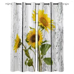 Curtain Sunflower Wooden Board Blackout Curtains For Living Room Bedroom Window Treatment Blinds Drapes Kitchen
