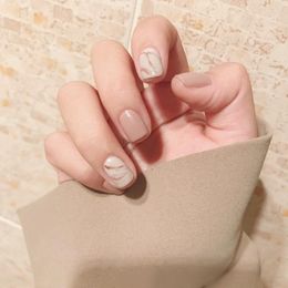 False Nails 24Pcs/Box Marble Fake Press On Nail Tips Sticker Set Art