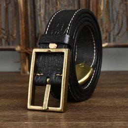 Belts Retro Trend Fashion Belt Men's Copper Buckle Head Layer Cowhide Thickened Double Sided Available Tree Pattern BeltBelts BelBelts