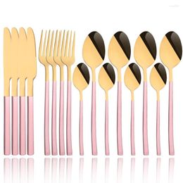 Dinnerware Sets 4People Pink Gold Set Stainless Steel Cutlery Knife Fork Tea Spoon Dinner Kitchen Tableware Silverware