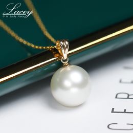 Pendant Necklaces Real Big White Pearl For Women 1112mm Natural Freshwtaer 18k Yellow Gold Chain Necklace Jewelry 230307
