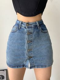 Skirts Women Skirt A-line High Street Korean Sexy Skorts Spice Girl Summer Single Breasted Slim Hip Denim Short Skirts Y792 230308