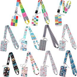 10 Pcs / Lot Fashion Accessories Custom Nursing Design Neck Strap Polyester Medical Print Lanyard And Vertical Card Holder For Office Worker Accessories