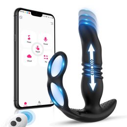 Anal Toys Bluetooth Telescopic Vibrator Sex For Men APP Remote Prostate Massager Dildo Butt Plug Delay Ejaculation Ring 230307